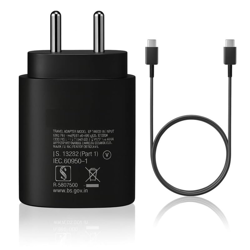 Image of 25W Super Fast Charger Compatible with Samsung Galaxy S25 /S24 /S23 /S22 /S21 /S20 (Ultra /Plus /Fe), Note 20 /20+ /10(All Series), Z Fold /Flip /S /A /F /M Series | Type C PD 3.0 Charger -JJ Black