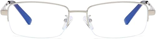 Miniatura 2 de Gafas de bloqueo de luz azul para hombre, medio marco, lentes transparentes, lentes de negocios, color plateado brillante