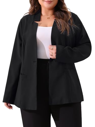 Agnes Orinda Plus Size Business Suit Blazer for Women Office Work Button Long Sleeve Black Blazers Jackets2