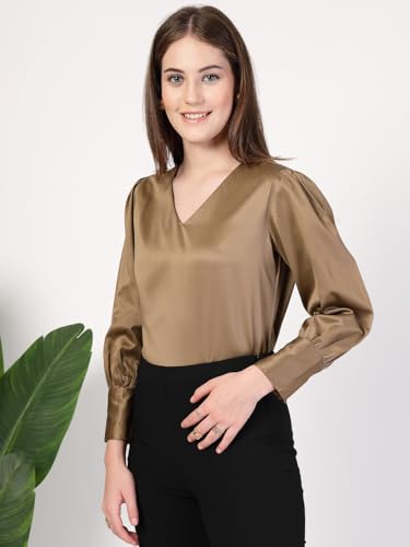 Image of Style Quotient Women Black Self Design Polyester Regular Smart Casual Top