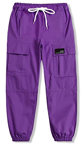Image of Cromoncent Womens 2 Packs Cargo Pants Elastic Waist Lightweight Outdoor Jogger Pants Light Purple+Purple M