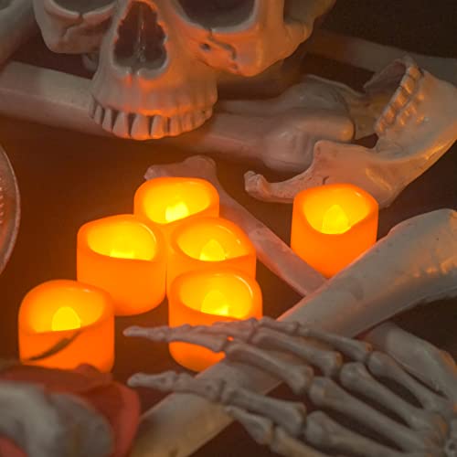 Set Of 12 Orange Led Tea Lights Battery Operated Flameless Candles Flickering Electric Fake Tealight Candle Bulk For Pumpkin Lanterns Halloween Party Fall Decorations Home Décor, Batteries Incl. #TOP4