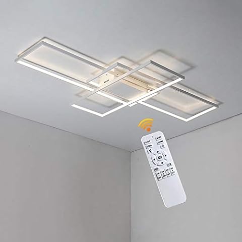 105W 7350lm LED Dimmable Ceiling Light Bedroom Lamp With Remote Control Modern Minimalist Ceiling Lamp Creative Rectangular Metal Acrylic Design Ceiling Lighting Office Decor Lamp (White, 140 * 80cm) Cover
