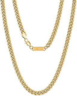 VEXXS Men's Gold Chain, 18K Real Gold Plated Miami Cuban Link Chain, Durable No Color Fading 3mm 4mm 6mm Mens Necklace Chain Urban Fashion Street Wear