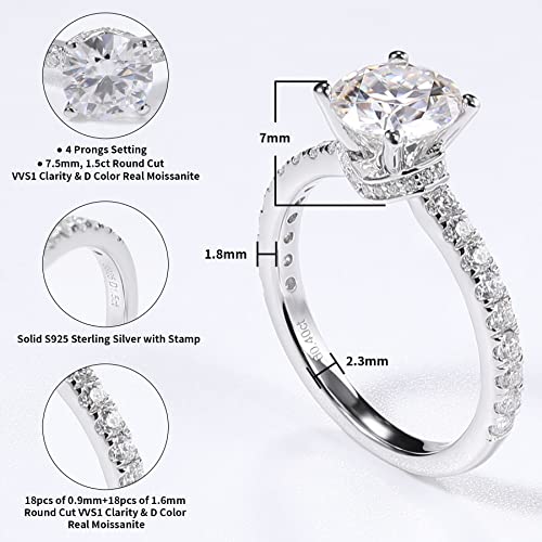 Moissanite Engagement Rings for Women Round/Emerald Cut Solitaire Rings S925 Sterling Silver D Color Lab Created Promise Anniversary Wedding Rings for Her4