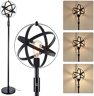 Stepeak Industrial Floor Lamp Shades Only, Dimmable Black Floor Lamps for Living Room Modern, 1-Light Globe Standing Lamp with Dimmer, Vintage Spherical Tall Lamps for Bedroom, Dining Room, E27, 162cm