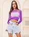 LemonGirl Women Fishnet Long Sleeve Crop Top Lingerie Babydoll Chemise Mesh Tops US2-16 Purple