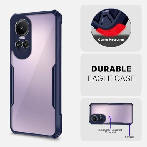 Image of Outlouders Back Cover for Oppo Reno 10 Pro 5G | Ultra Hybrid Transparent | Full Camera Protection | Raised Edge | Crystal Clear Bumper Case (Blue)