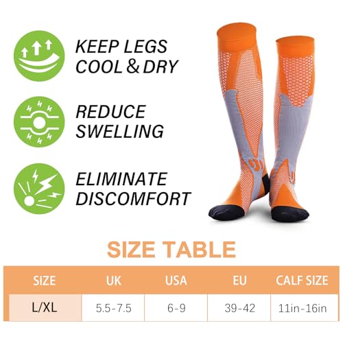 Orange Compression Socks for Women Men Circulation Knee High 3 Pairs for Nurses, Running, Travel, Athletic2