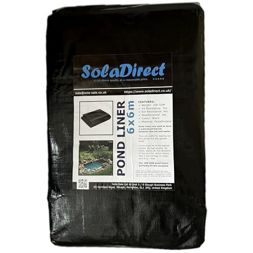 Pond Liner 6 x 6 m - 200 GSM Flexible Tear-Resistant UV-Resistant Garden Fish Pond Liner for Water Features Koi Ponds Fountains Landscaping - Durable Long Lasting Heavy Duty Waterproof Sheet