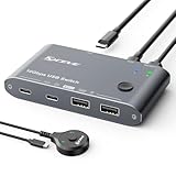 10Gbps USB C Switcher 2 Laptops Type-C Switch for Keyboard Mouse Camera Headphone Microphone, USB Switch with 10Gbps Data Cables and Wired Remote