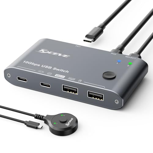Image of 10Gbps USB C Switch 2 Laptops 2 in 4 Out USB 3.2 Switcher 2 Computers Share Keyboard Mouse, Printer, Camera, Headphone, 10Gbps Data Power Cable & Desktop Controller Included