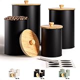 Kitchen Canisters for Countertop Set of 4 with Customizable Chalkboard Labels & Marker Pen - Big Iron Kitchen Canisters with Airtight Lids - Black Canister Set - Flour and Sugar Containers Farmhouse