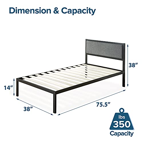 Image of ZINUS Korey Metal Platform Bed Frame with Upholstered Headboard / Wood Slat Support / No Box Spring / Easy Assembly, Twin