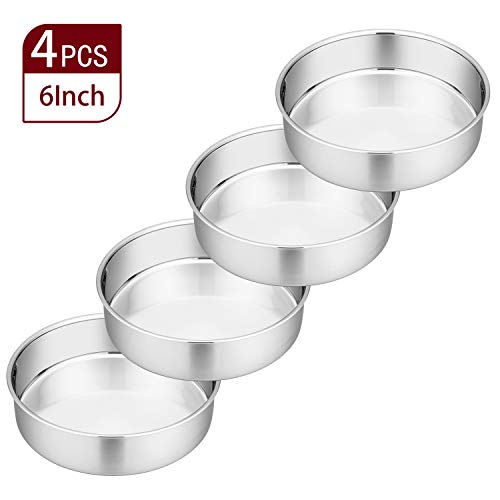 6 Inch Cake Tin, TeamFar Round Layer Cake Tins Pans Set of 4, Stainless Steel Cake Baking Pan Bakeware Set for Wedding/Christmas/Birthday, Healthy & Durable, Easy Clean & Dishwasher Safe