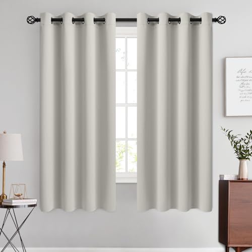 Image of COSVIYA Grommet Room Darkening Beige Curtains 63 inch Length for Bedroom | Light Blocking Insulated Thermal Curtains for Living Room, Blackout Thick Polyester Window Drapes,52x63 inches, 2 Panels