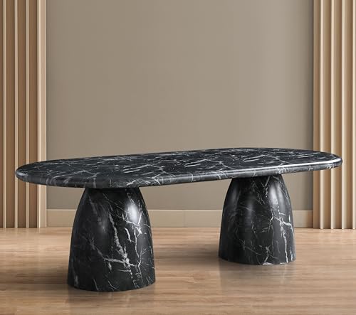 Image of Meridian Furniture 708Black-T Cosenza Collection Art Deco 96 inch Indoor /Outdoor Concrete Dining Table with Black Marble Finish, 96 inch W x 44.5 inch D x 30 inch H, Black