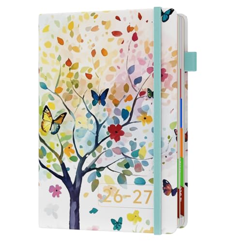 Academic Diary 2026-2027 Page A Day A5 July 2026 - June 2027 26-27 Mid Year Diary with Colorful Tabs 400 Pages 80-gsm Paper 2 Bookmarks Pocket - 2026-27 Planner for Teachers Students