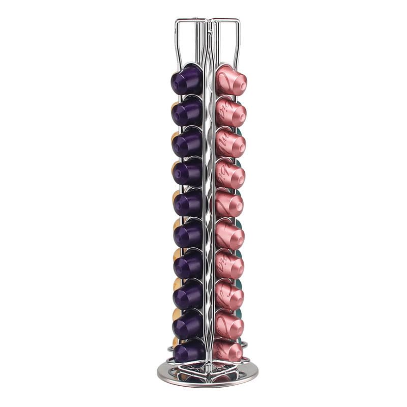 Support rotatif pour 40 capsules de café argenté et élégant pour cuisine