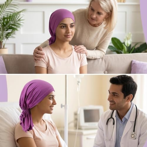 Image of PALAY Head Scarf for Female Cotton Elastic Chemo Caps Headwear Turban, Pre-Tied Cancer Cap Headscarf Slip On Headwrap for Hair Loss Or Thin Hair