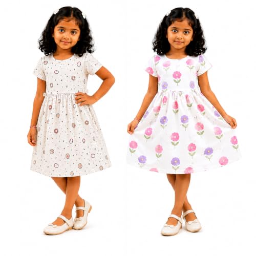 Image of Kids Girls Combo Frock | Girl Cotton Blend Dress | Princess Style Frock | Birthday, Casual & Festive Outfit