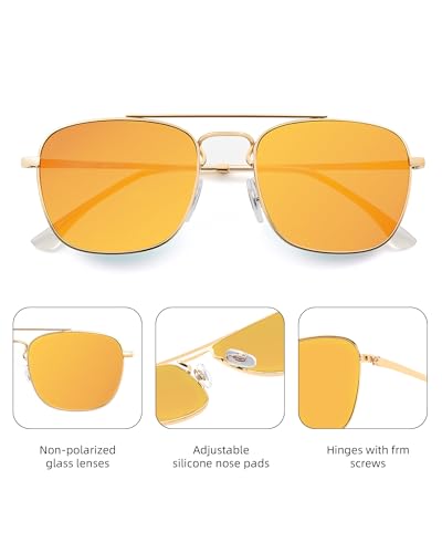 Image of JIM HALO Retro Square Aviator Sunglasses Premium Glass Lens Flat Metal Eyewear Men Women