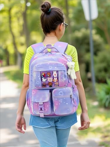 Kids Backpack for Girls Cute School backpack with Lunch Box Kawaii Book Bag Set for Primary Elementary School,Purple3