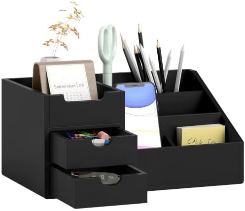HOMCOM Organizador de Escritorio con 2 Cajones 33x20,5x15,5 cm Ne...