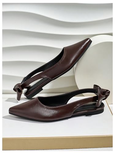 Verdusa Women's Bow Pointed Toe Mule Shoes PU Leather Slingback Low Heels Slip on Flats2