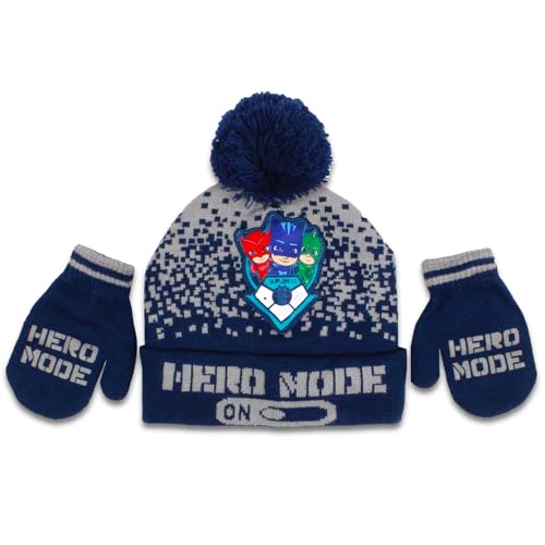 Image of PJ Masks Winter Hat and Mittens Set - Bundle with PJ Masks Knit Beanie, Mittens, Stickers for Toddlers | PJ Masks Gifts for Kids, Boys, Girls