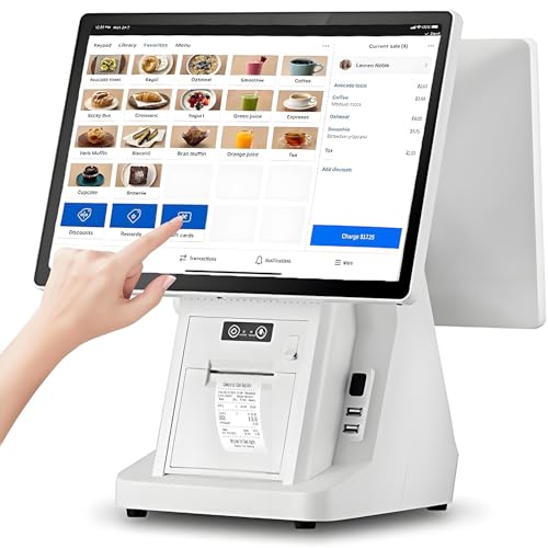 GEJLELDS Système de Point de Vente (POS) Double écran pour Restaurant avec écran Tactile de 15,6 Pouces - Caisse enregistreuse Tout-en-Un pour Petites Entreprises, 8...