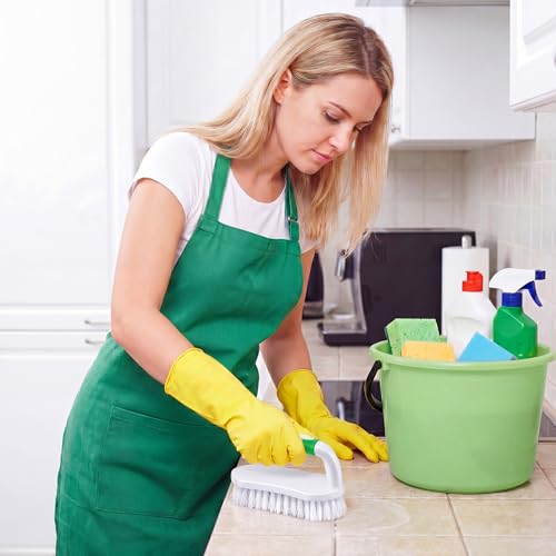 Image of Lallisa 24 Pcs Scrub Brush Bulk for Cleaning with Handle, Green | Heavy Duty Stiff Bristles Scrubber Brushes, Ergonomic Handle, Flexible for Bathroom Kitchen Floor Shower Tile Carpet Use