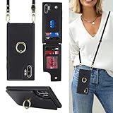 Lipvina for Samsung Galaxy Note 10 Plus Case with Card Holder and Strap for Women,Crossbody Lanyard,Ring Stand,Snap Clasp,Phone Wallet Cases 6.8 inch(Black)