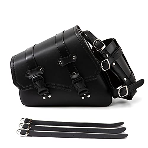 APEBAZY Borse da sella per moto - Borsa a sacca in pelle PU vintage nera, borsa laterale triangolare per attrezzi con portabottiglie - Lato sinistro