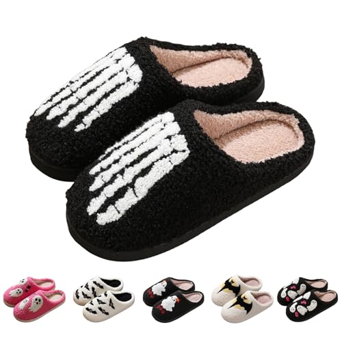 Cathalem Halloween Slippers for Women Men Plush Fuzzy Foam Fur Lined Slippers Holiday Indoor House Home Winter Warm Shoes