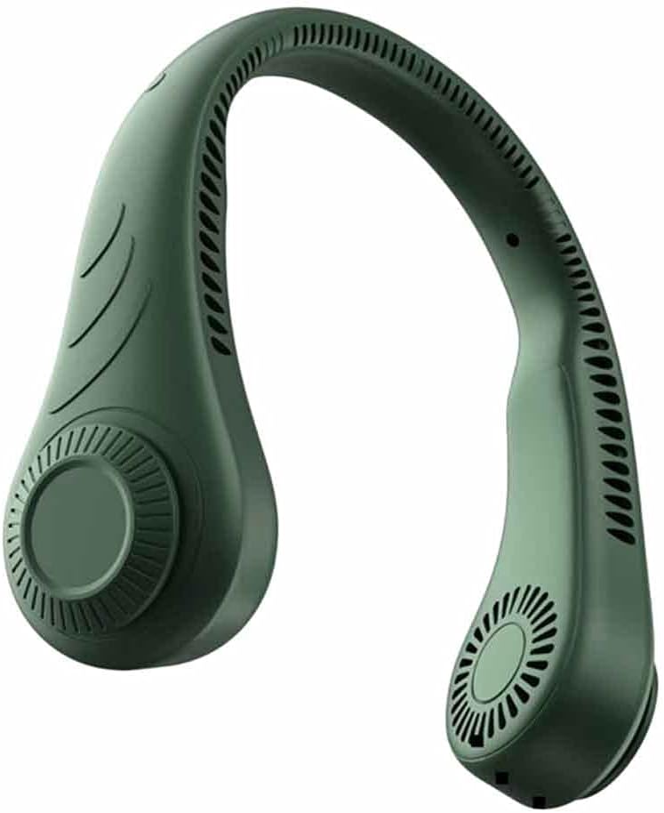 Portable Leafless Hanging Neck Fan, 360 Degree Lazy Neckband Fan 78 Surround Air Outlets USB 4000Mah Rechargeable Neck Fan (Color : Green) (Green)