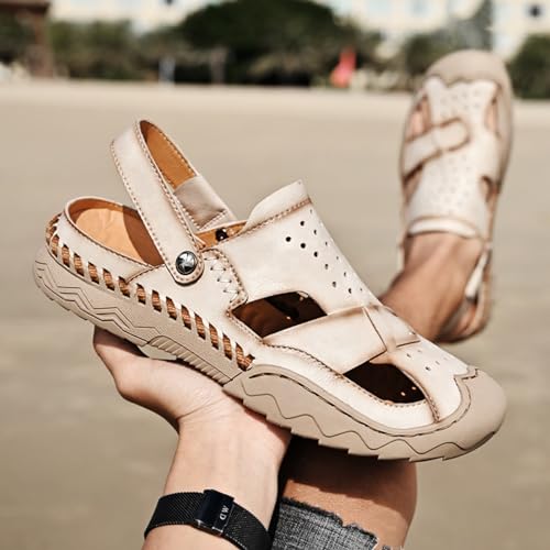 Zeberfi Men's Genuine Leather Closed Toe Fisherman Sandals Casual Outdoor Athletic Handmade Adjustable Slip On Beach Shoes Summer Breathable Comfort Walking Sports Hiking Sandals4