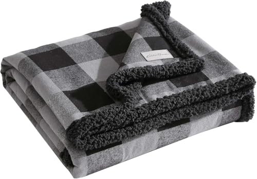 Image of Eddie Bauer - Throw Blanket, Yarn Dyed Cotton Bedding with Solid Ultra-Soft Sherpa Reverse, Throw Blanket for Couch & Bed (Cabin Plaid Grey, 50 inch x 60 inch)