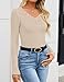 ZESICA Women's Long Sleeve Lace V Neck Fall Shirts Slim Fit Going Out Tops Ribbed Knit Dressy Business Casual Blouses, Apricot, S
