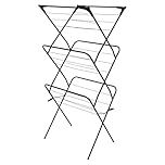 Harbour Housewares 3 Tier Foldable Clothes Airer - Indoor Outdoor Laundry Drying Rack, Steel Frame, 18 Rails, Collapsible Space Saving Clothes Horse, Portable Clothing Dryer, Black