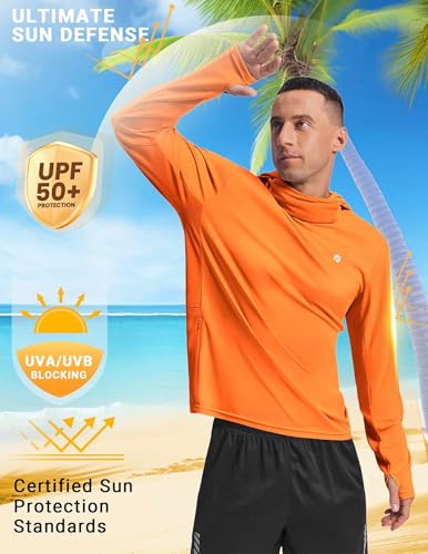 Image of PINSPARK UPF 50+ Sun Protection Hoodie Men with Mask Quick Dry Long Sleeve Fishing Hiking Shirts UV Rash Guard Lightweight
