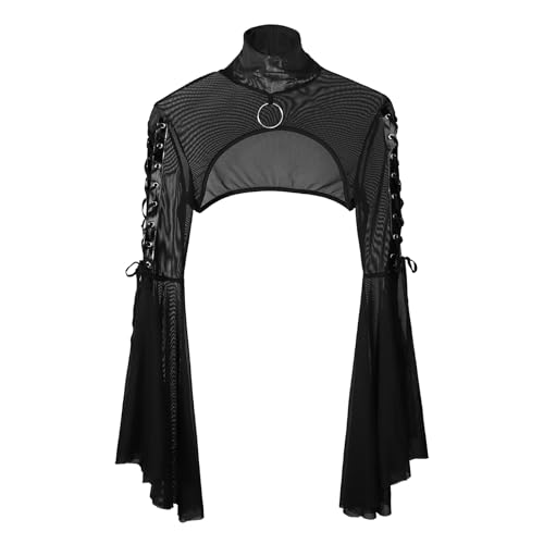 SIQITECHUK Women Gothic Lace Shrug Black Lace Long Flare Sleeve Bolero Goth Bell Sheer Sleeve Crop Top Y2k Laces (Style 5)