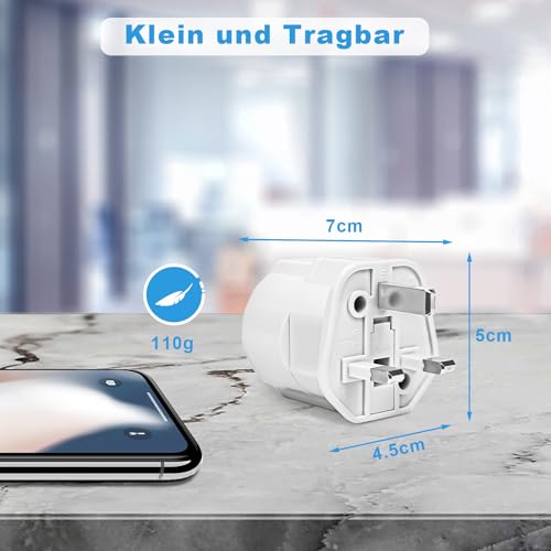 2 Stück Reiseadapter UK Adapter England Deutschland Stecker, Reisestecker Typ G Steckdose, Travel Adapter UK, Steckdosenadapter England für EU zu England/Schottland/Irland/Dubai/Maldives