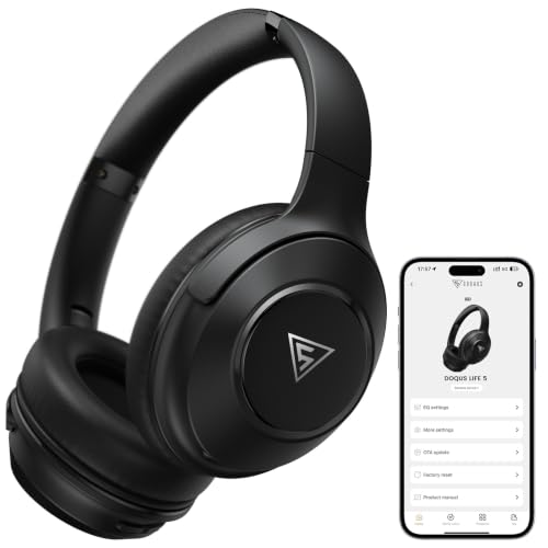 DOQAUS Bluetooth Headphones Over Ear Wireless, 9 EQ Modes & App Control, HiFi Stereo Sound, 70H Playtime Foldable Headphones with Microphone, Soft Memory Foam Earpads for Travel, Phone & PC