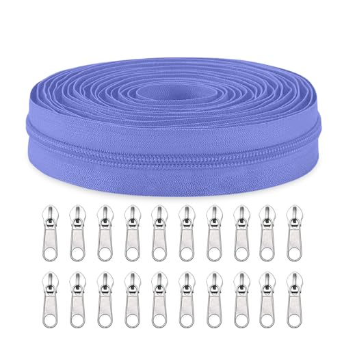 Sawoake #5 Nylon Coil Zippers by The Yard Bulk 10 Yards with 20pcs Zipper Sliders for DIY Sewing Tailor Craft Bag Garment Home Textile…(MediumPurple)