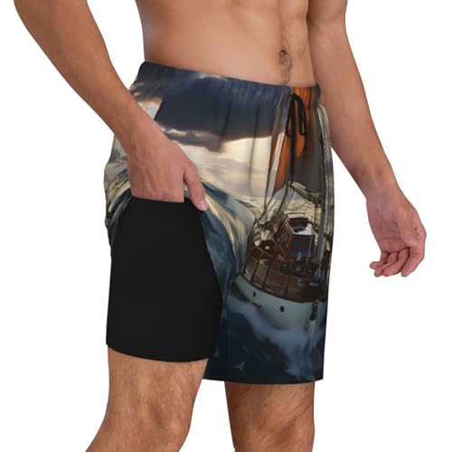 Men's Swim Trunks Quick Dry Board Shorts Ocean Sailboat Beach Shorts with Pocket Bathing Suits for Men2