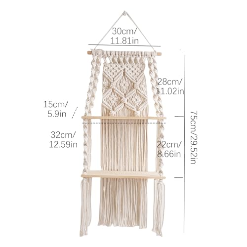 Étagère suspendue macramé bois boho tapisserie murale pour rangement plante et livre