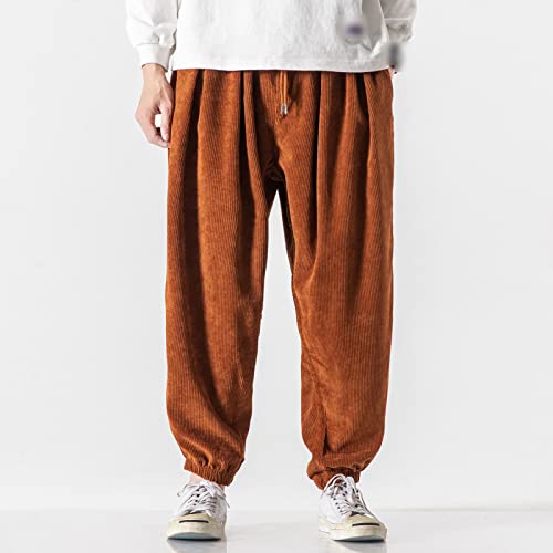 JEShifangjiusu Men Corduroy Pants Drawstring Elastic Waist Harem Pants Baggy Casual Loose Hippie Long Trousers with Pockets2