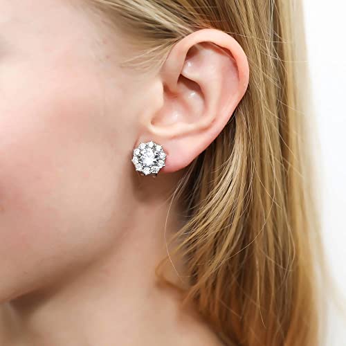 BERRICLE Sterling Silver Rose/Yellow Gold Flashed CZ Small/Large Stud Earrings for Women, Trendy Minimalist Simulated Diamond Cubic Zirconia Earrings - Statement Halo, Art Deco, Flower Designs3