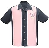Steady Clothing Tropical Itch Tiki Button Embroidered Grey Pink Bowling Shirt (4X)